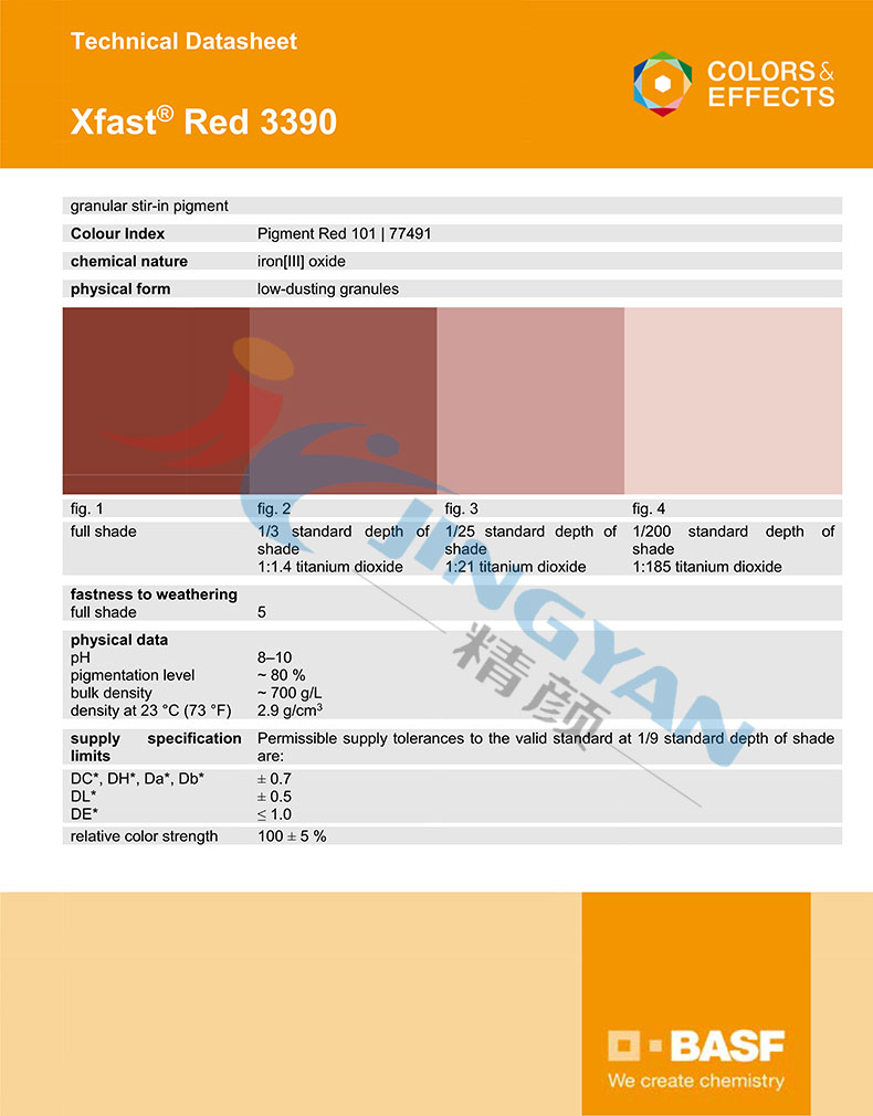 巴斯夫3390水溶性氧化鐵紅TDS技術數(shù)據(jù)表